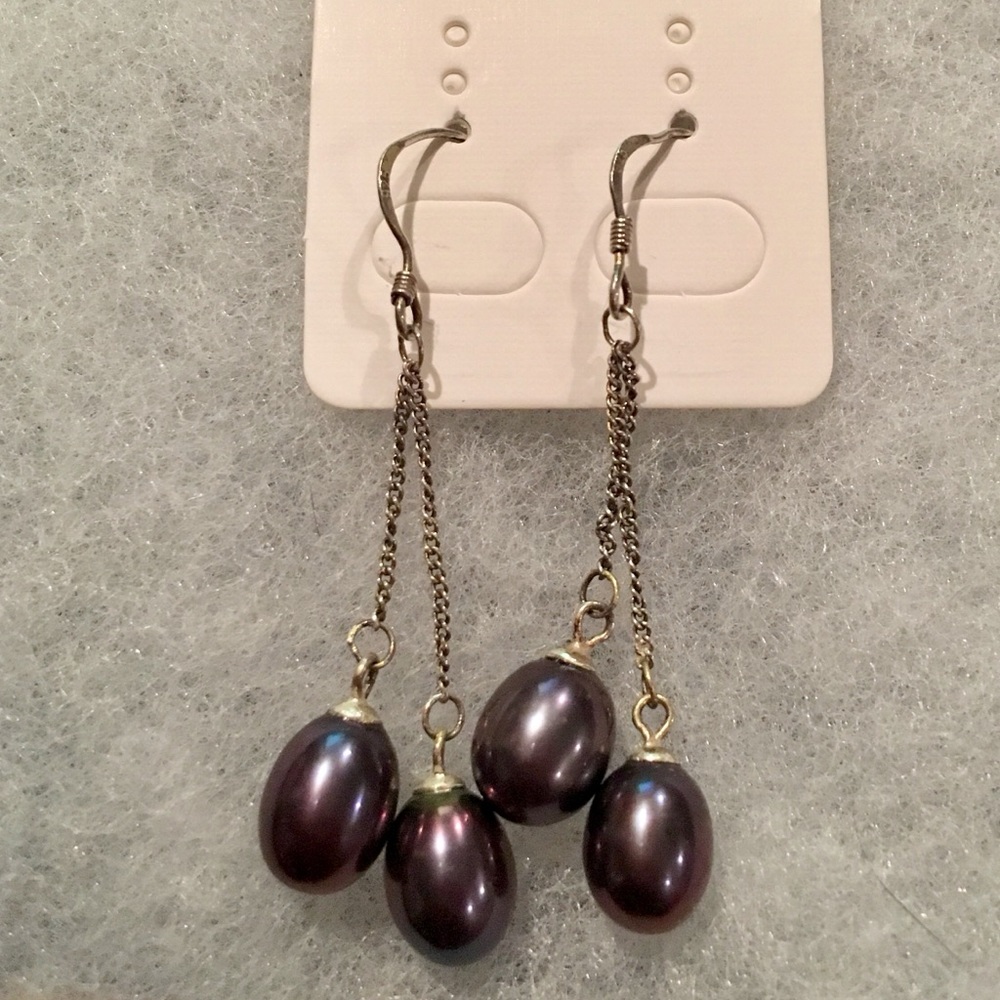 3/$30 Sterling Silver Purple Pearl Drop Earrings